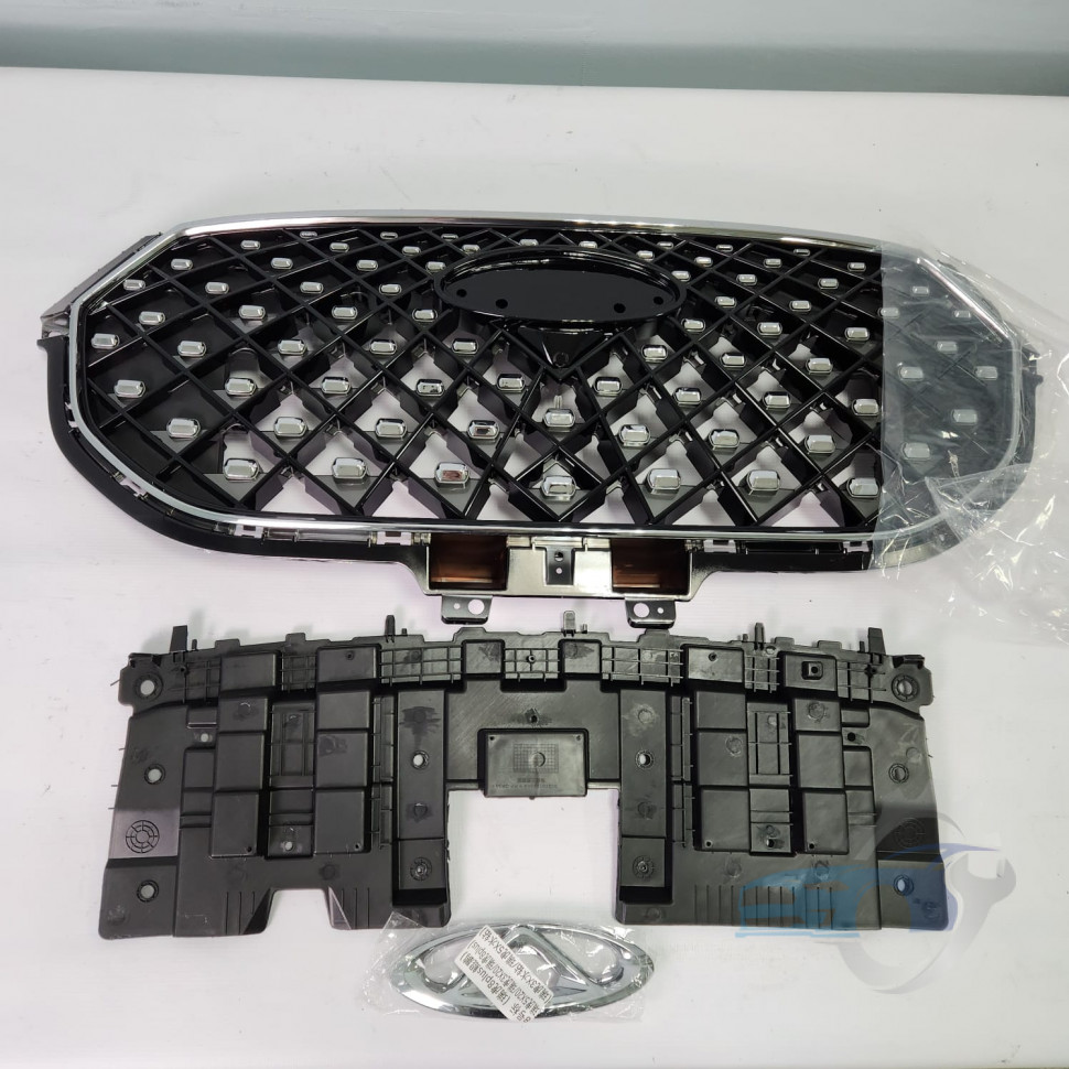 Решетка радиатора на Chery Tiggo 8 Pro 602001506AA (602001507AA) в сборе с накладкой передней панели и эмблемой.